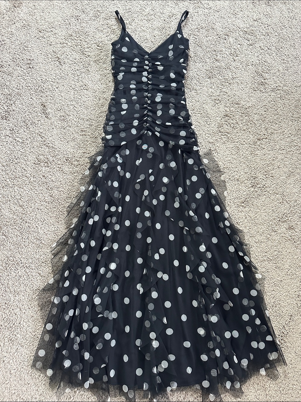 Vintage CAChe Long Polka Dot Ruched Gown Dress - Picture 2 of 10